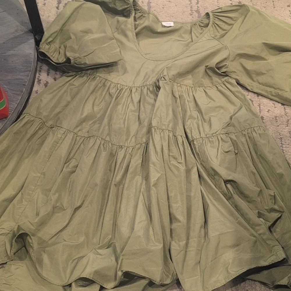 Aritzia Wilfred  Fantasy Babydoll Dress Pistachio Green Puff Sleeve - Picture 4 of 9
